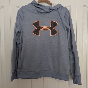 Under Armour Light Blue Hoodie with Vibrant Orange Logo